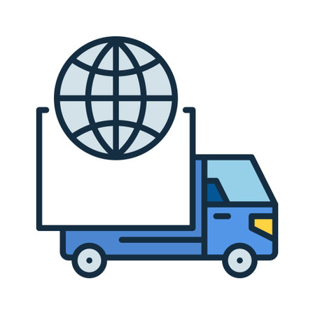 Truck with Earth Globe vector Global Delivery concept colored icon or symbolのイラスト素材