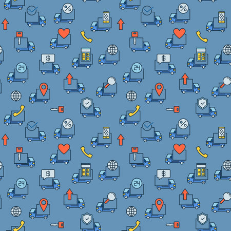 Trucks and Freight creative seamless pattern. Vector modern background with Truck signsのイラスト素材