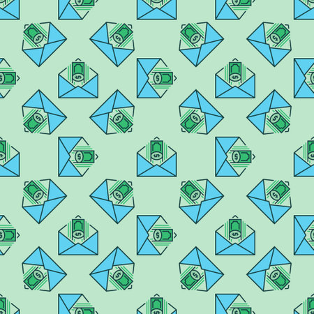 Dollar Banknotes in Envelope vector Cash concept colored seamless patternのイラスト素材