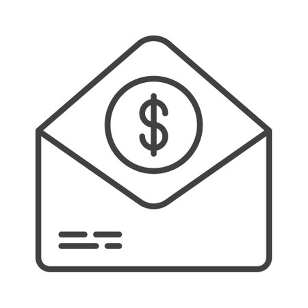 Dollar Coin in Envelope vector concept outline minmal icon or symbolのイラスト素材