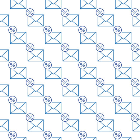 Envelope and Circle with Percent sign vector Email concept seamless pattern in outline styleのイラスト素材