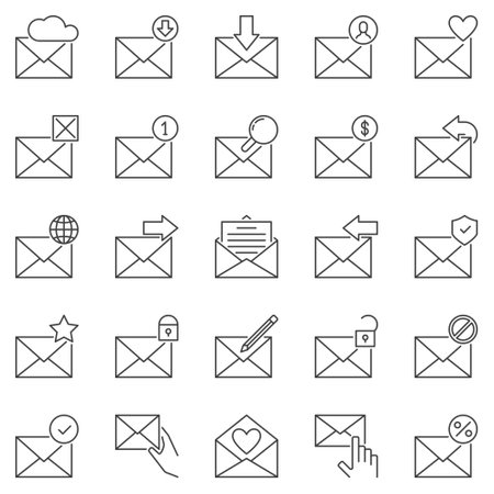 Envelope and Email outline icons set - Mail Message vector concept line symbols collectionのイラスト素材