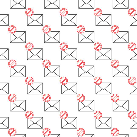 Envelope with Ban sign vector Email Prohibition concept linear seamless patternのイラスト素材