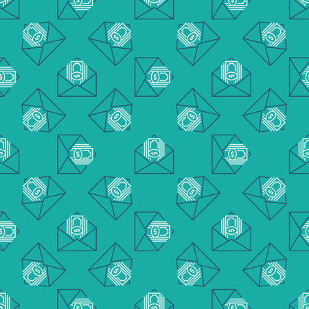 Envelope with Dollar Banknotes vector Money concept thin line green seamless patternのイラスト素材