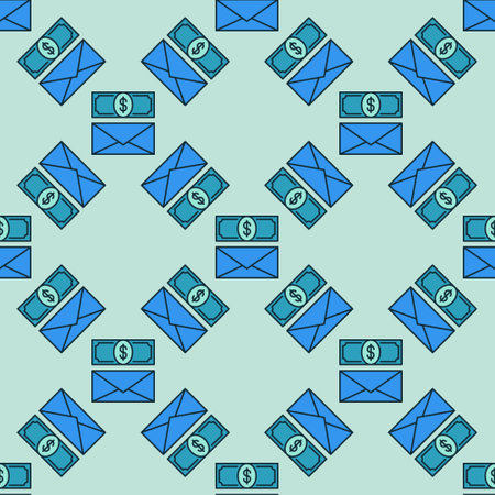 Envelope and Dollar Banknote vector Corruption concept colored seamless patternのイラスト素材