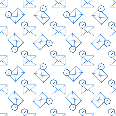 Envelope with Shield vector Email Protection concept linear seamless patternのイラスト素材