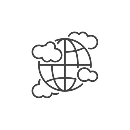 Globe with Clouds vector concept thin line icon or symbolのイラスト素材