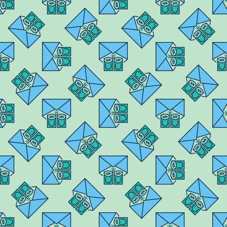 Envelope with Pair of Dollar Banknotes vector Bribe concept colored seamless patternのイラスト素材