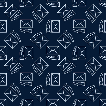 Hand and Envelope vector concept linear dark seamless patternのイラスト素材