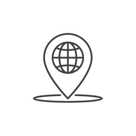 Globe Geo Pin vector concept outline icon or symbolのイラスト素材