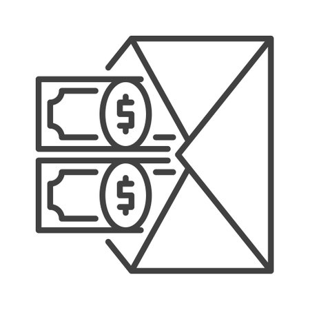 Two Dollar Banknotes in Envelope vector Bribe concept thin line iconのイラスト素材