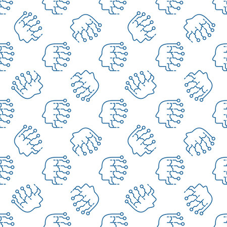 AI Human Head vector Artificial Intelligence Technology concept seamless pattern in outline styleのイラスト素材