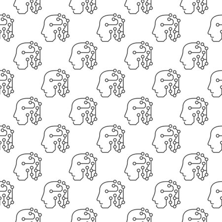 AI Head with Circuits vector Artificial Intelligence concept linear seamless patternのイラスト素材