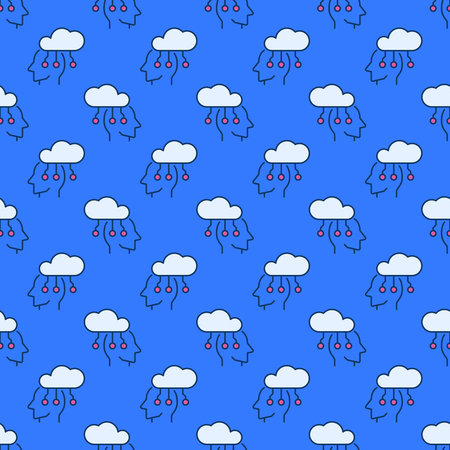 Cloud connected with Head vector Information concept colored seamless pattern