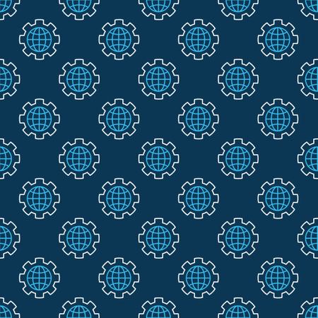 Globe inside Gear vector concept outline seamless patternのイラスト素材