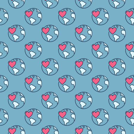 Earth and Heart vector concept colored seamless patternのイラスト素材