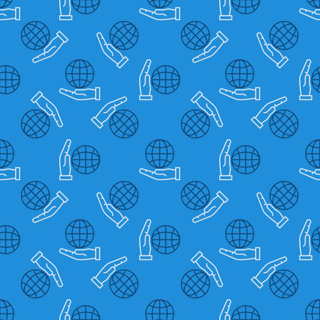 Globe on Hand vector concept thin line seamless patternのイラスト素材