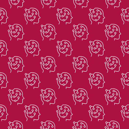 ML Head with Circuit Board vector Machine Learning concept red line seamless patternのイラスト素材