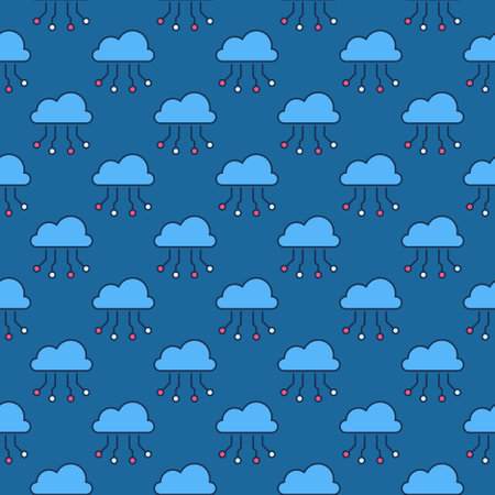 Cloud with Neural Network Data vector concept colored seamless patternのイラスト素材
