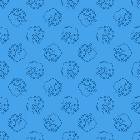 Machine Learning Robot Head vector ML concept blue outline seamless pattern