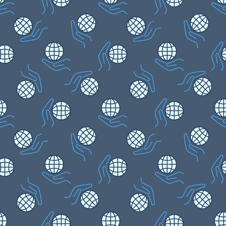 Hand Holding Globe vector concept colored seamless patternのイラスト素材