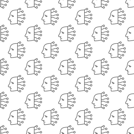 Robot Head with Circuits vector Artificial Intelligence concept line minimal seamless patternのイラスト素材