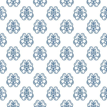 AI Mind vector Artificial Intelligence Brain concept outline seamless patternのイラスト素材