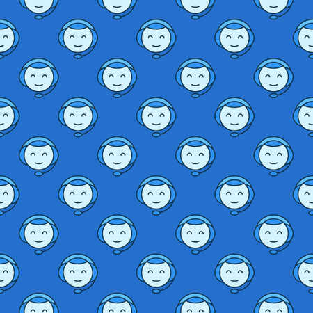 ChatBot Head with Headset vector concept colored seamless patternのイラスト素材
