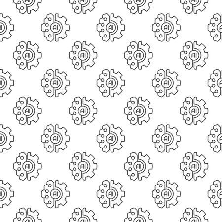 Gear with AI Brain vector Artificial Intelligence concept thin line seamless patternのイラスト素材