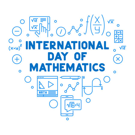 International Day of Mathematics - March 14 vector thin line heart shaped banner. IDM concept illustrationのイラスト素材