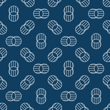 Intersecting Circles vector merge concept blue seamless pattern in outline styleのイラスト素材