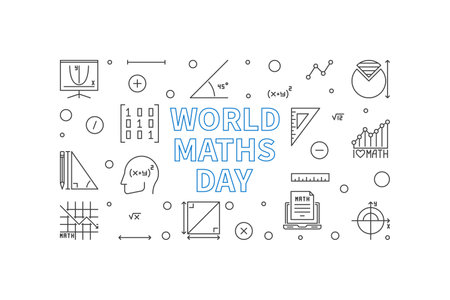 World Maths Day concept vector thin line banner. math illustrationのイラスト素材