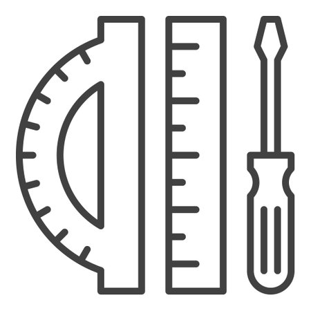 Ruler with Screwdriver and Protractor vector STEM concept linear icon or symbolのイラスト素材