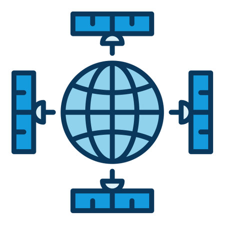 Earth Planet and Satellites vector concept blue icon or logo elementのイラスト素材