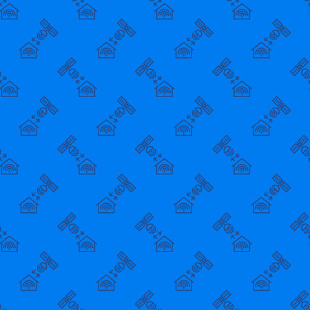 House and Satellite vector Satellite Internet Access concept blue seamless pattern in thin line styleのイラスト素材