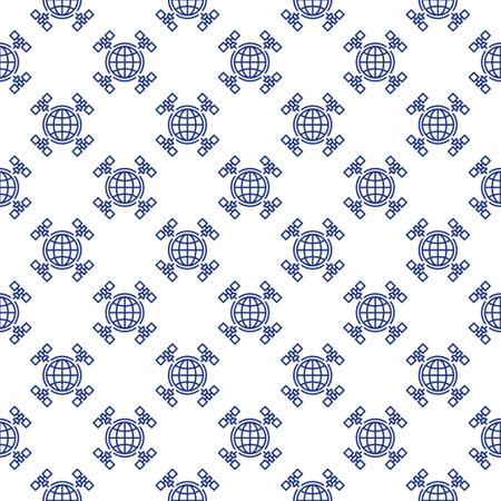 Four Satellites with Earth vector concept thin line seamless patternのイラスト素材