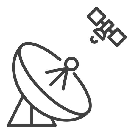 Parabolic antenna dish and Satellite vector concept icon or symbol in outline styleのイラスト素材