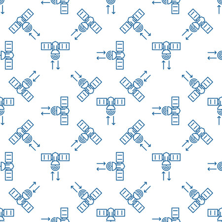 Satellite with Arrows vector concept thin line seamless patternのイラスト素材