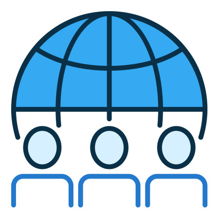 Earth Globe and three People vector concept blue icon or design elementのイラスト素材