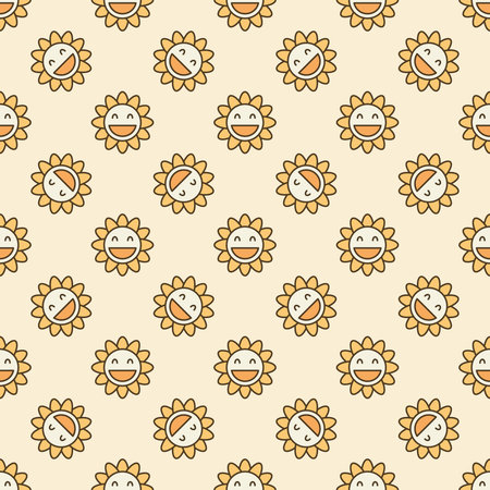 Geometric Groovy Hippie Flower vector concept colored seamless patternのイラスト素材