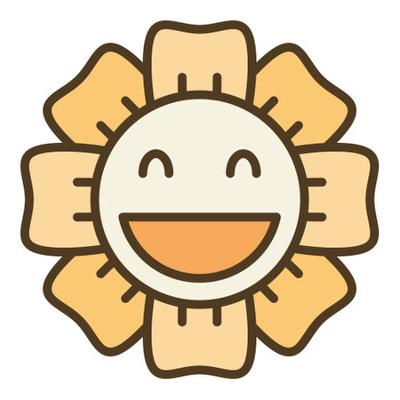 Smiling Flower in Groovy 60s or 70s style vector minimalist concept colored icon or design elementのイラスト素材