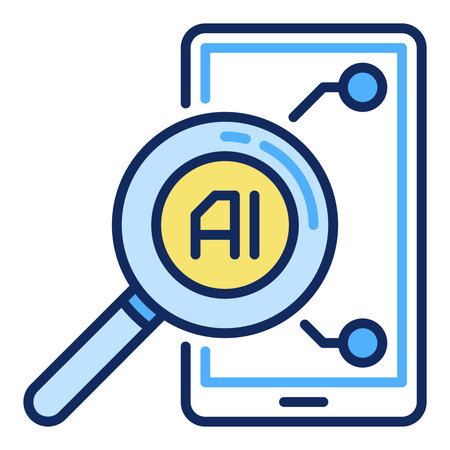Smart Phone with AI and Magnifier vector Artificial Intelligence Searching concept colored icon or symbolのイラスト素材