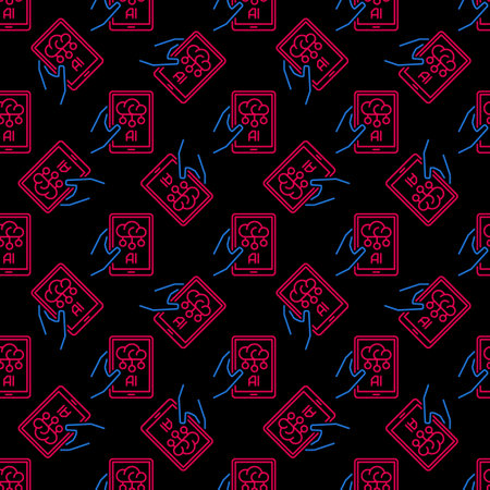 Artificial Intelligence AI Smartphone in Hand vector concept outline dark Seamless Patternのイラスト素材