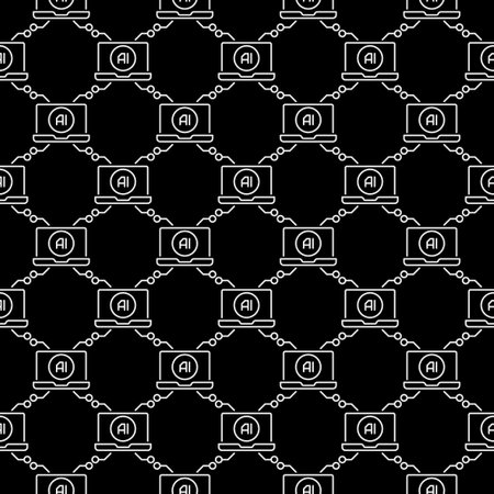 Artificial Intelligence Laptop vector AI concept dark seamless pattern in thin line styleのイラスト素材