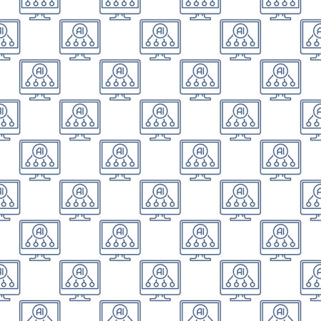 AI on Computer Display vector Artificial Intelligence Online Technology concept thin line seamless patternのイラスト素材