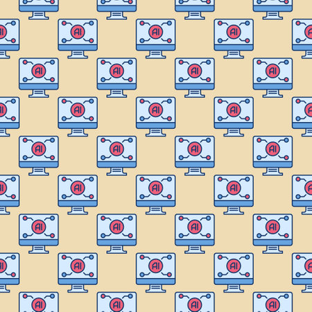 AI technology on PC Screen vector Artificial Intelligence Computer concept colored seamless pattern in outline styleのイラスト素材