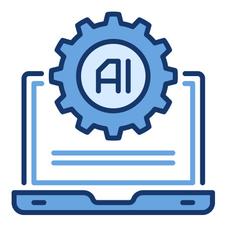 Cog Wheel and Artificial Intelligence Laptop vector AI Settings concept colored icon or signのイラスト素材