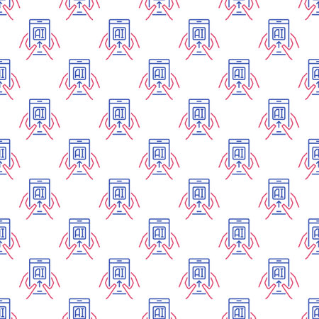 Artificial Intelligence on Smartphone in Hands vector AI concept Seamless Pattern in thin line styleのイラスト素材