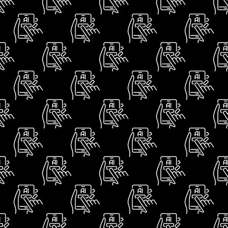 Hands Holding Smartphone with Artificial Intelligence vector AI Smart phone concept dark Seamless Pattern in thin line styleのイラスト素材