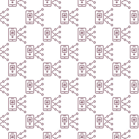 AI - Artificial Intelligence in Smartphone vector Mobile Technology concept seamless pattern in thin line styleのイラスト素材